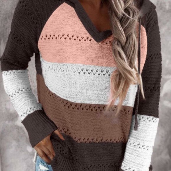 Brown and peach knitted hoodie - Picture 1 of 2